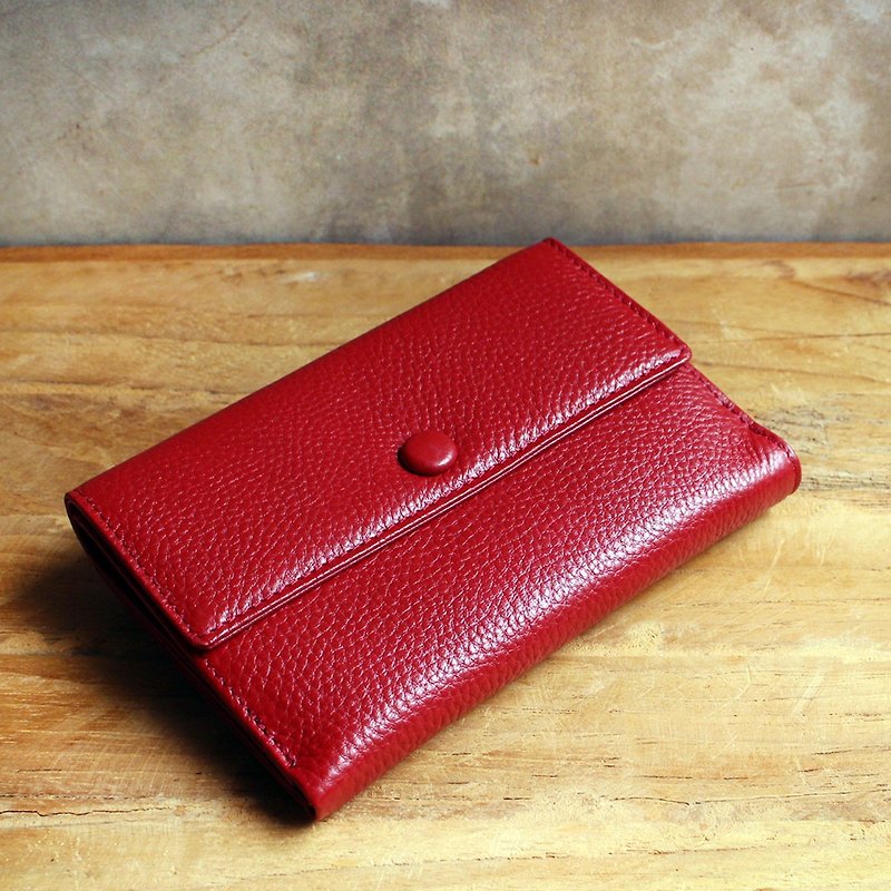 Leather Wallet - Melody - Red (Genuine Cow Leather) / Small Wallet - 長短皮夾/錢包 - 真皮 紅色