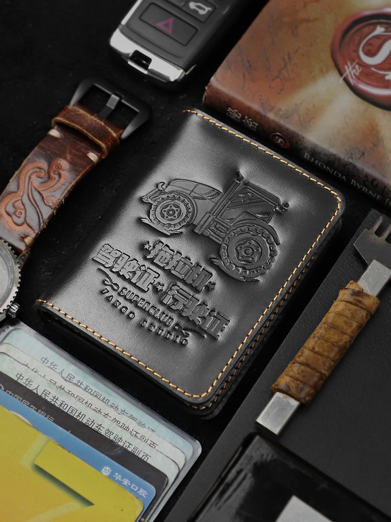 Crazy Horse Leather Card Holder Bag Handmade Genuine Leather Driver License Case - ID & Badge Holders - Genuine Leather Black