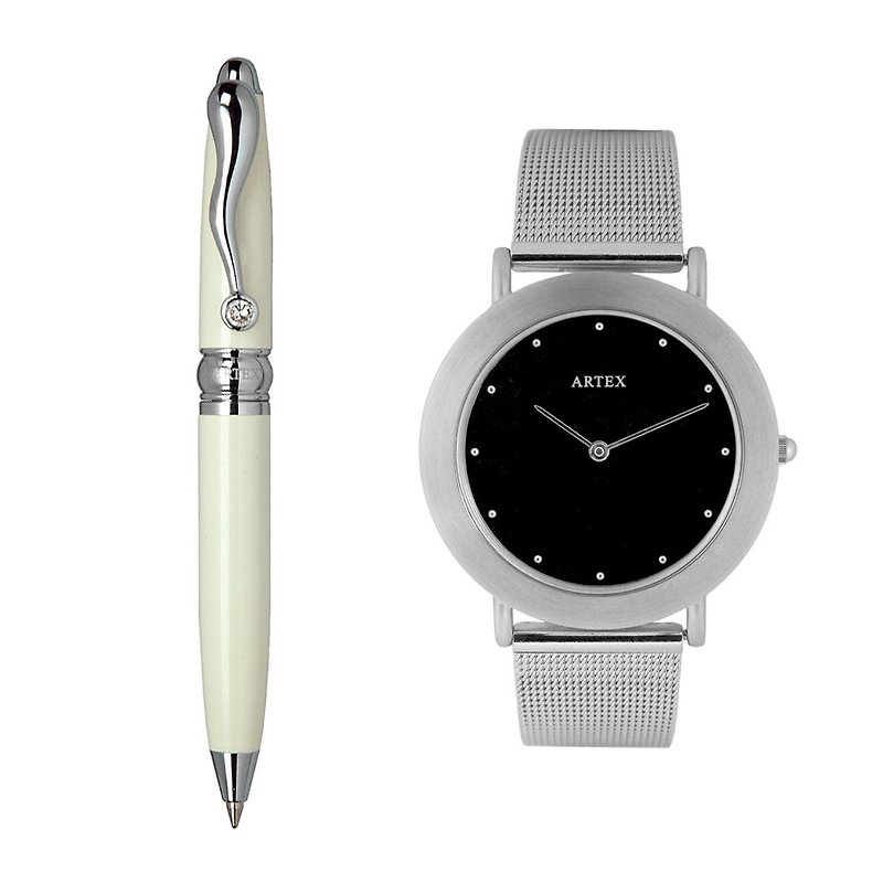 ARTEX square crystal accompanying white tube + 8204 Stainless Steel watch-Milan strap / Silver 36mm - นาฬิกาผู้หญิง - สแตนเลส สีเงิน