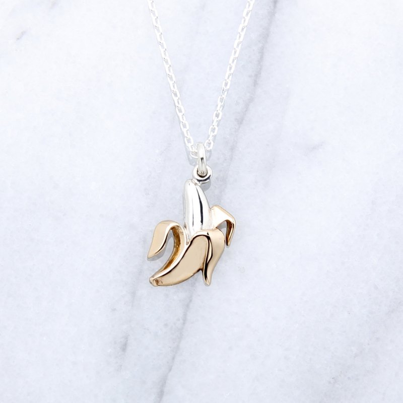 【Angel & Me】Banana s925 sterling silver necklace Birthday Halloween gift - สร้อยคอ - เงินแท้ สีเงิน