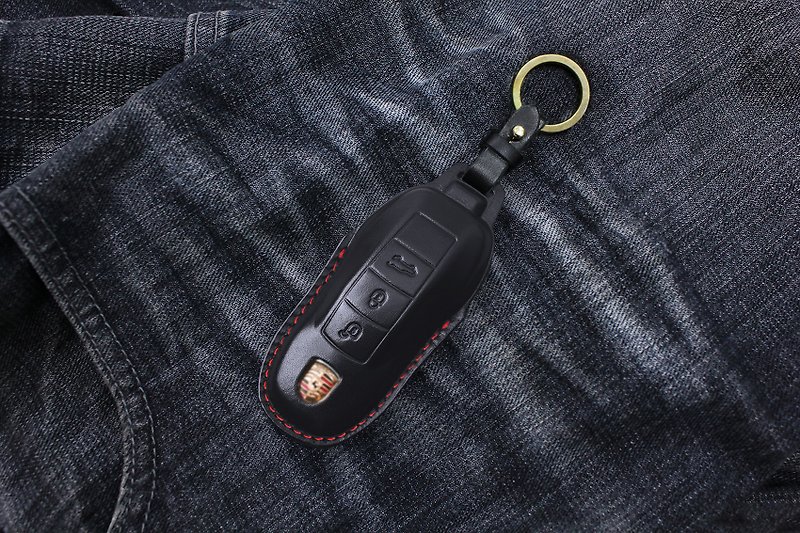 (Spot version) Porsche PORSCHE 991 911 Macan Cayenne car key leather case - ที่ห้อยกุญแจ - หนังแท้ สีดำ