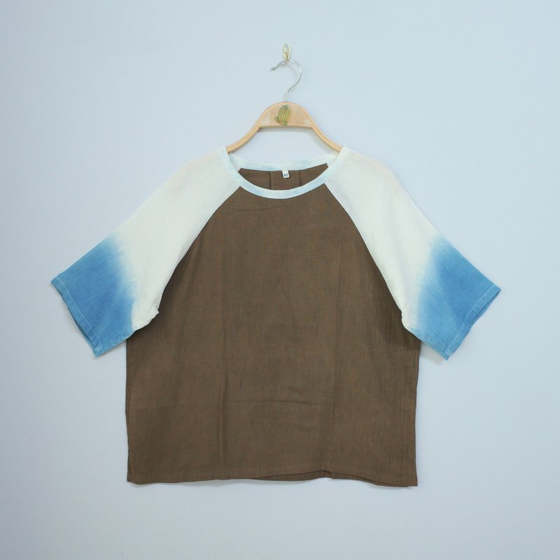Baseball shirt / natural dyed cotton / unisex - 女 T 恤 - 棉．麻 咖啡色