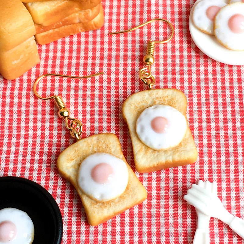 Sun Egg Toast Fried Egg Poached Egg Baked Toast Mountain Toast Single Earring - Earrings & Clip-ons - Clay Yellow