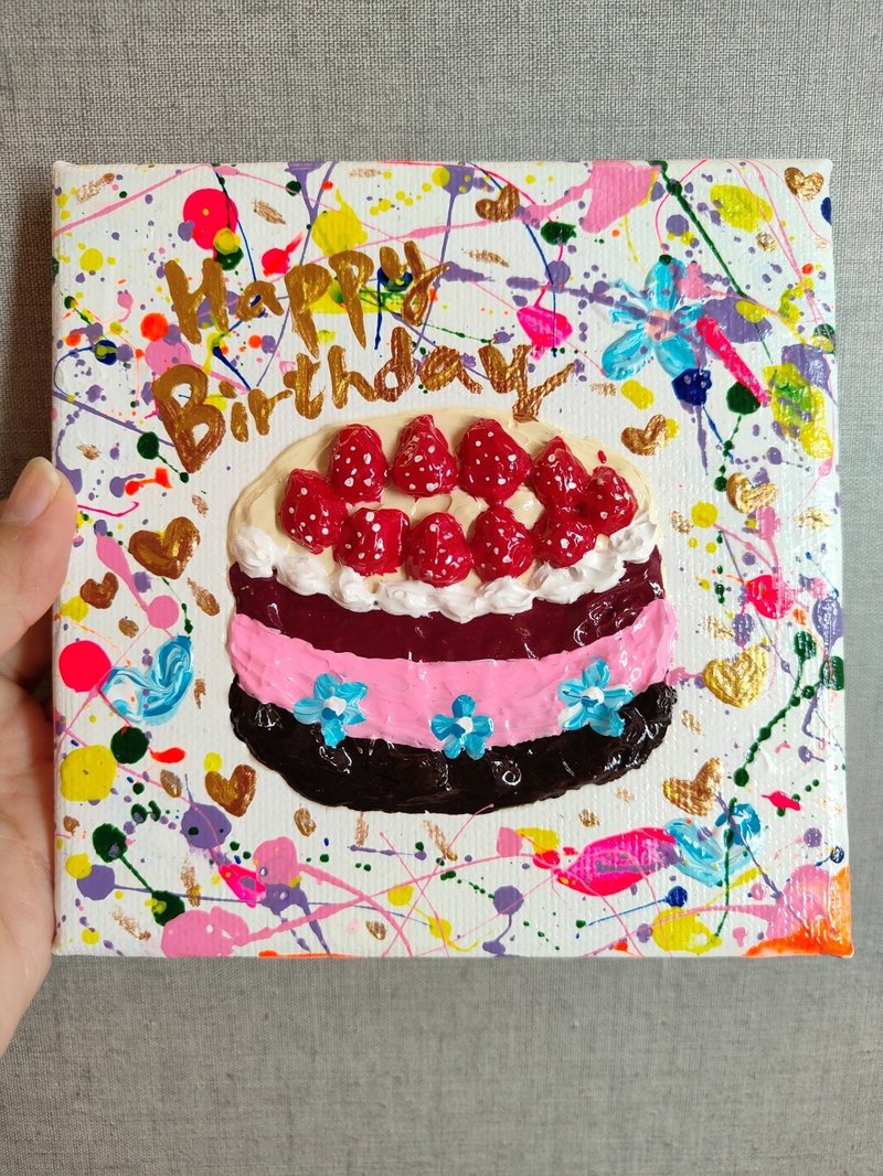 Birthday Gift | Embossed Cake Frameless Painting / Acrylic Painting / Wall Art Decor - Customized Portraits - Cotton & Hemp 