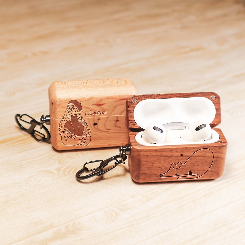 [Customized gift] AirPods Pro original wood earphone case free design and engraving - Headphones & Earbuds Storage - Wood 