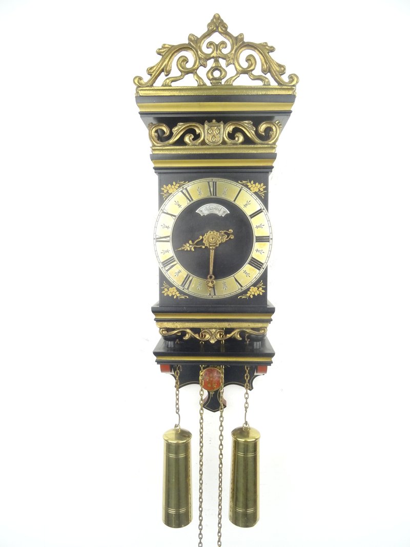 Friesian Dutch Antique Vintage Hindeloopen Wall Clock Warmink Wuba Junghans era) - นาฬิกา - ไม้ สีดำ