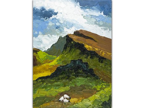 Nadya Ya Art Scotland Painting Scottish Landscape Original Art Sheep in Mountain Oil Painting