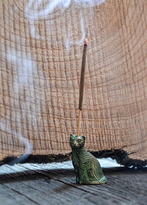Lotus Sutra Shop Brass Incense Holder from India Cat