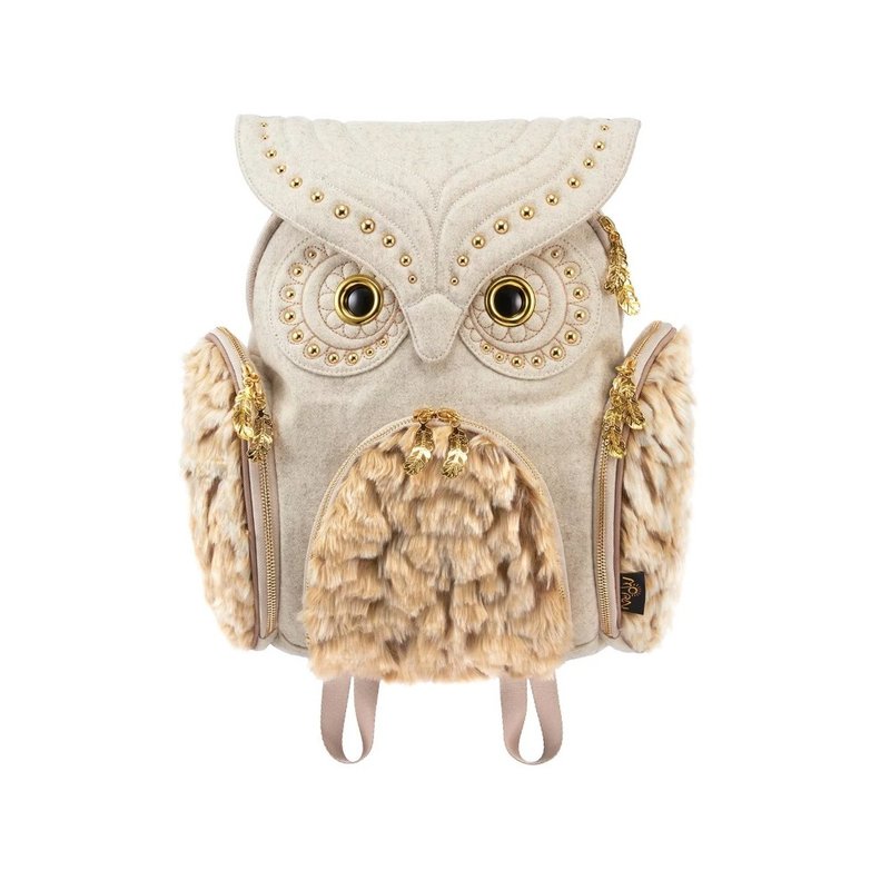 Morn Creations Owl Backpack - Light Gray Fur Studs (M) - Backpacks - Other Materials Multicolor