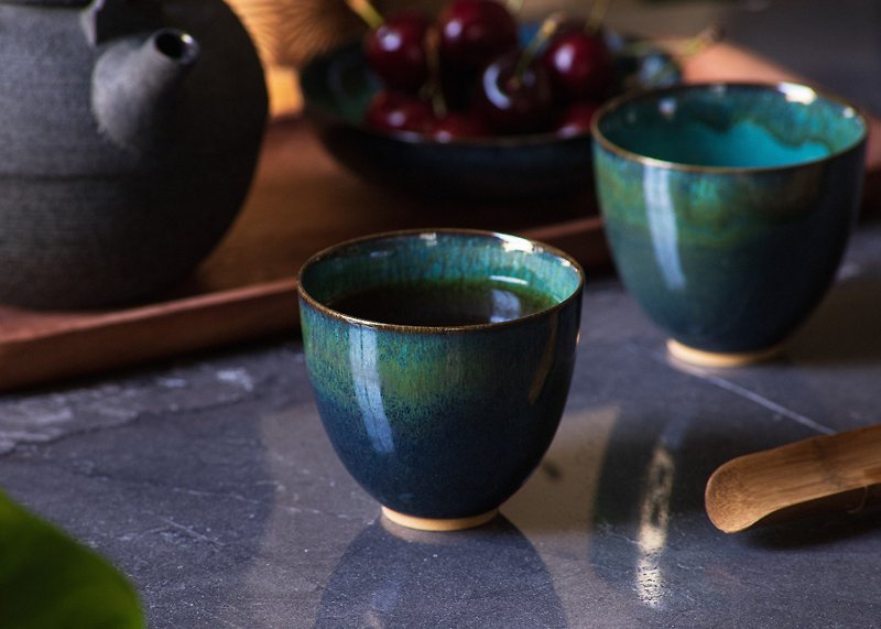 TOMMA. Rainforest Glaze (Set of 2) | 170 ml. Special Forest Glaze Pottery Teacup - Cups - Clay Green