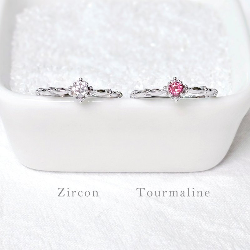 Beautiful pink tourmaline - solitaire 3mm sterling silver ring - birthstone for April and October - แหวนทั่วไป - คริสตัล 