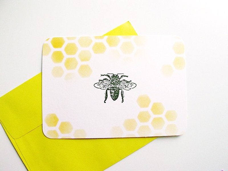 Apu橡皮章手工盖印明信片 BEE - 心意卡/卡片 - 紙 