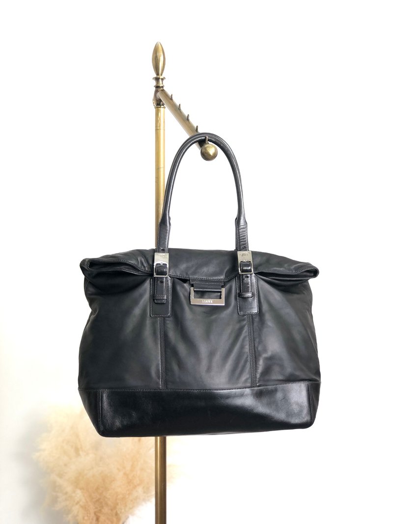 【 日本直送　名牌中古包 】LOEWE ロエベ ハンドバッグ ブラック ロゴ ナッパレザー vintage ヴィンテージ オールド cs6yj7 - 手提包/手提袋 - 真皮 黑色