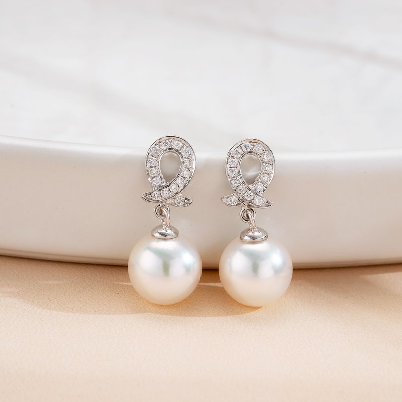 Akoya Petite Line 18K White Gold Diamond Earrings - Earrings & Clip-ons - Pearl 