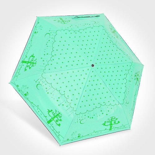 TDN 雙龍超輕量星空森林防風黑膠三折傘降溫抗UV防曬晴雨傘(松石綠)
