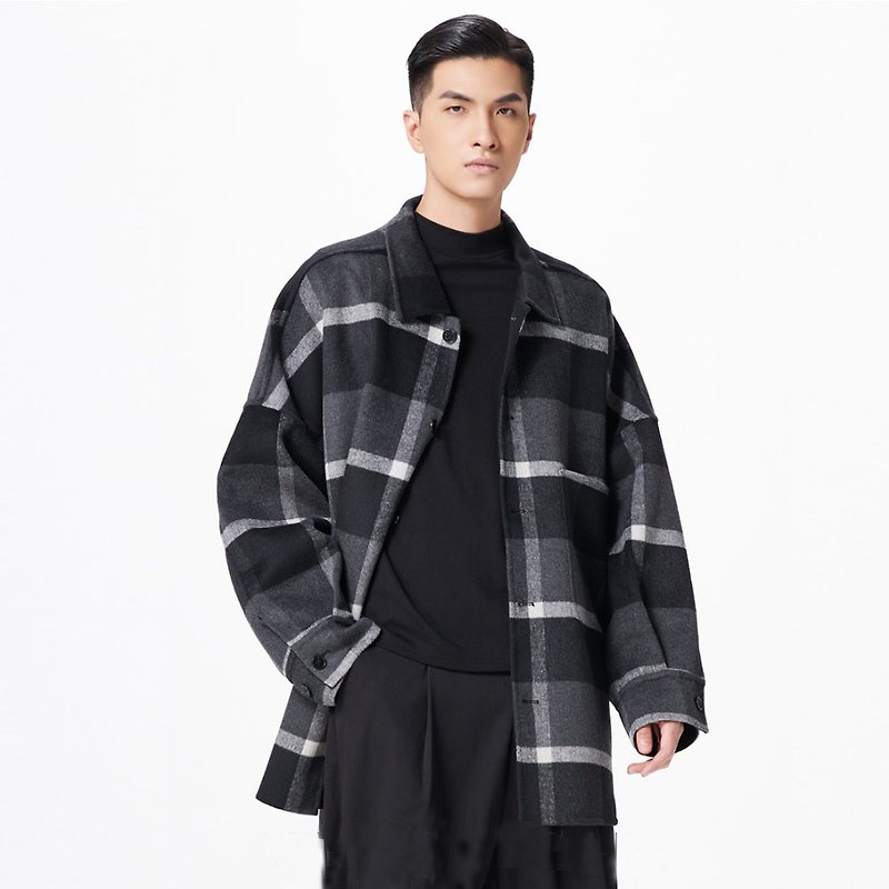 Winter menswear lattice sheep wool double coat coat lapels - Men's Coats & Jackets - Wool Gray