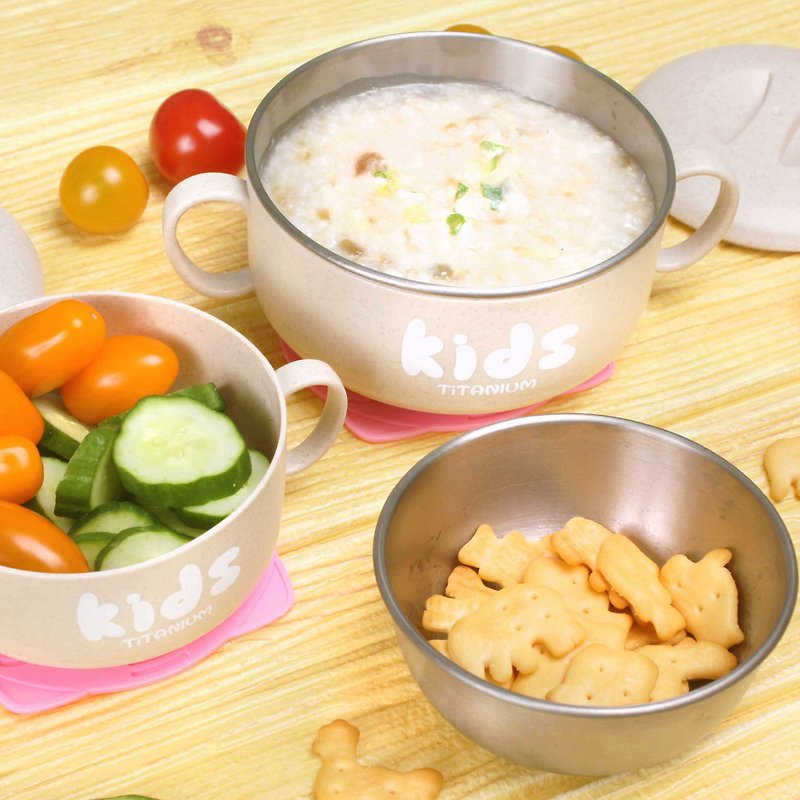 純鈦兒童學習餐碗兩件組(雙層 大碗+中碗)-小麥黃 - 兒童餐具/餐盤 - 其他材質 黃色