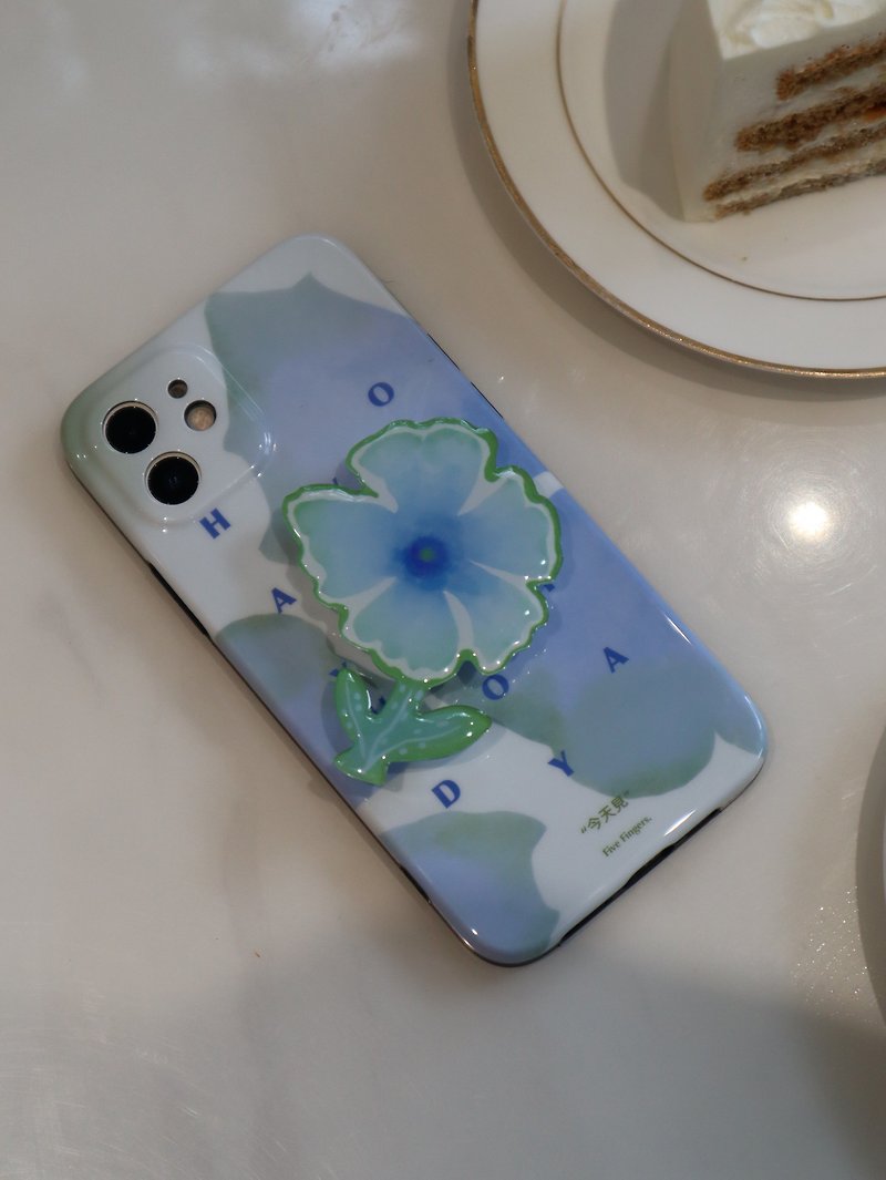 See you today / Cream Flower Phone Case Teal Petal Gradient Silicone Phone Case Phone Holder - Phone Cases - Other Materials 