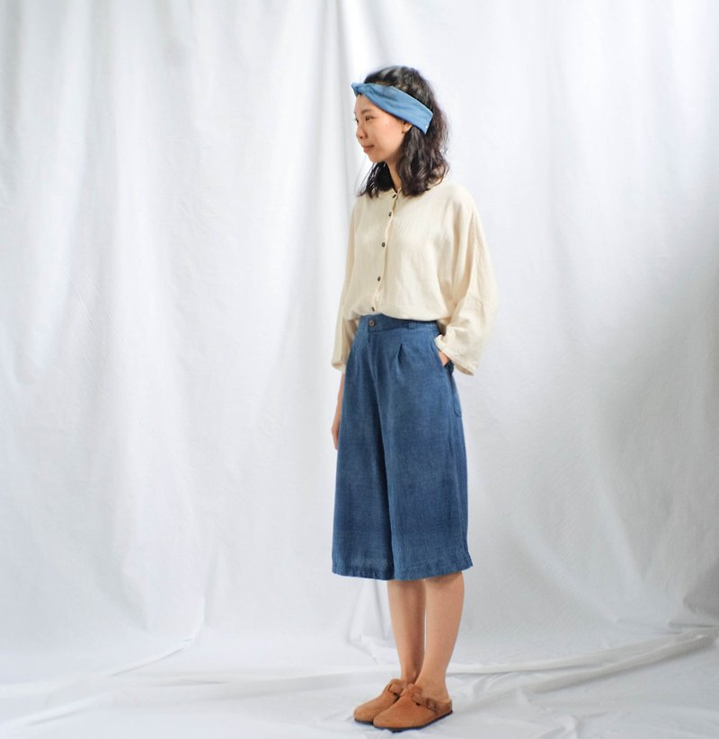 Indigo Natural Dyed Pants - 女長褲 - 棉．麻 藍色