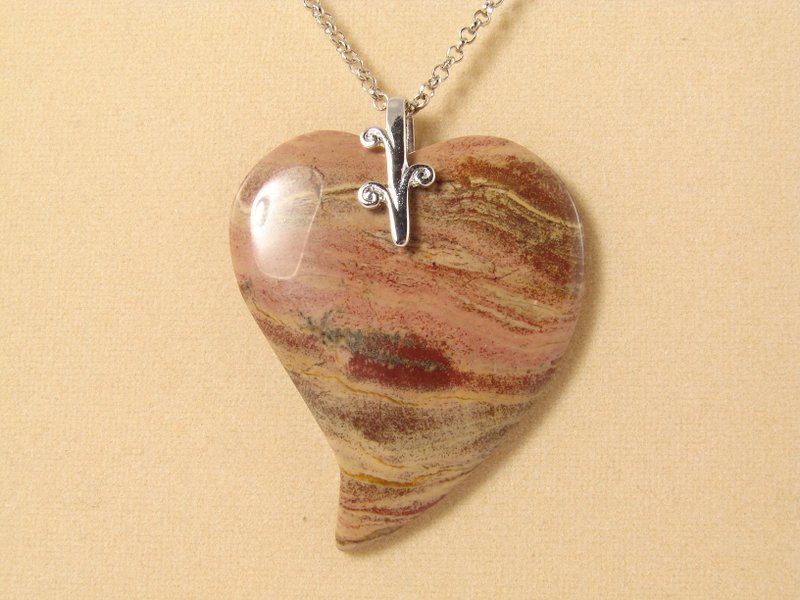 Picasso Jasper Heart Necklace Brown Yellow Beige Stone Pendant Necklace Jewelry - สร้อยคอ - เครื่องประดับพลอย สีนำ้ตาล