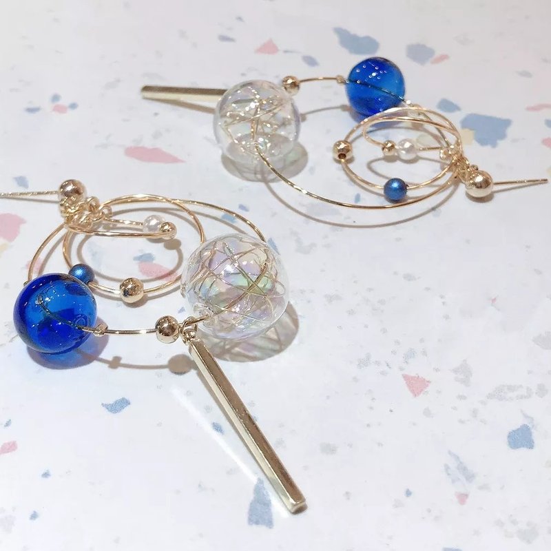 1KM Sun and Moon Trajectory·Wave Light Universe Bubble Ball Earrings - ต่างหู - แก้ว 