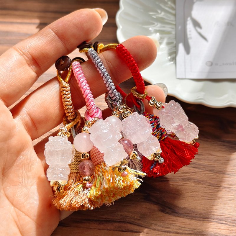 【超跑粉紅媽袓x粉水晶流蘇小吊飾】平安健康 - 吊飾/掛飾 - 水晶 紅色