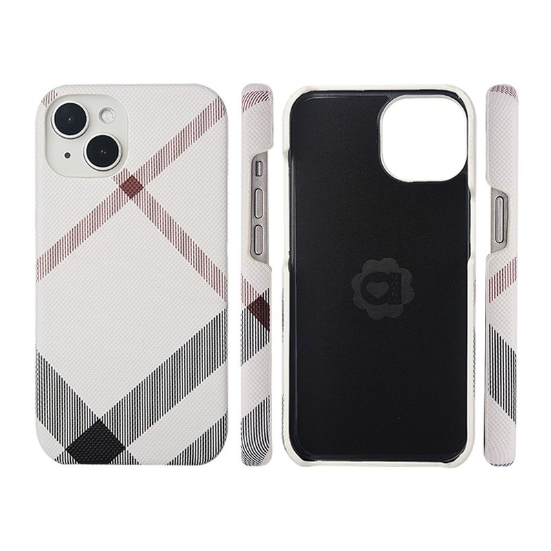 亞古奇iPhone 11 12 13 14 全系列英倫格紋氣質背蓋手機殼-白色 - 手機配件 - 人造皮革 