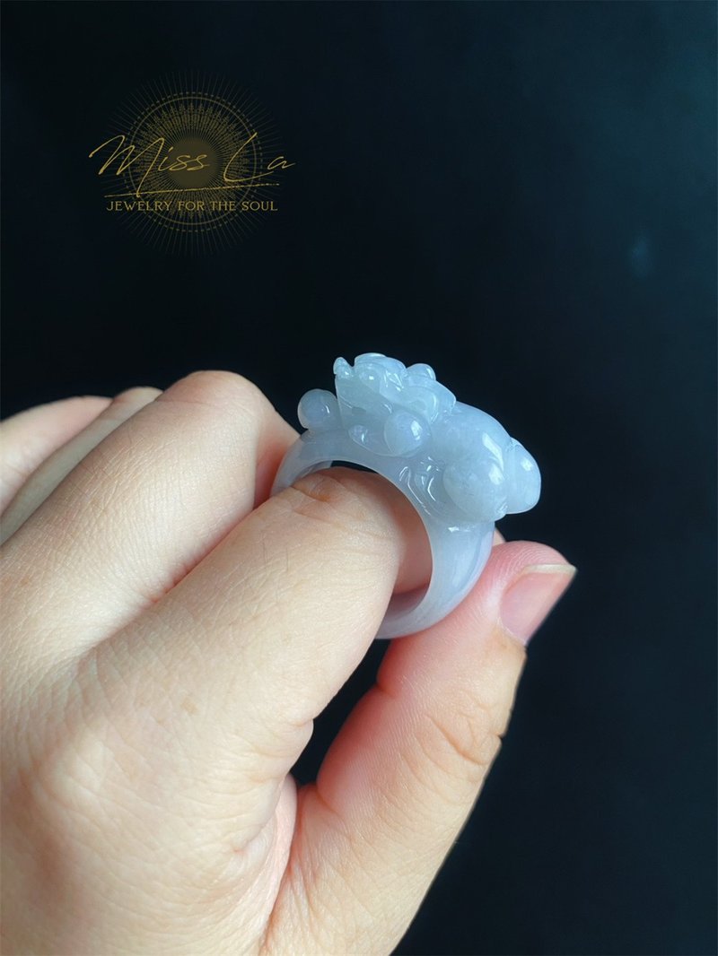 天然緬甸玉 翡翠 招財霸王 貔貅 有錢 翡翠 戒指 玉 戒環 ring - 戒指 - 玉石 綠色
