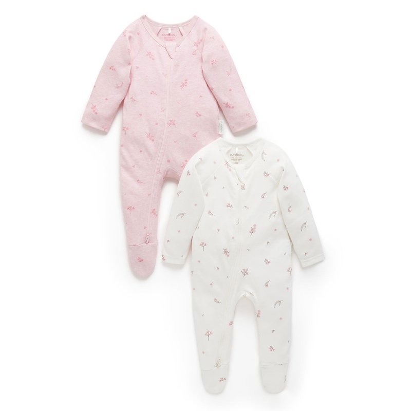 Australian Purebaby organic cotton baby foot-covering jumpsuit/newborn baby onesies 2-piece set pink crushed - ชุดทั้งตัว - ผ้าฝ้าย/ผ้าลินิน 