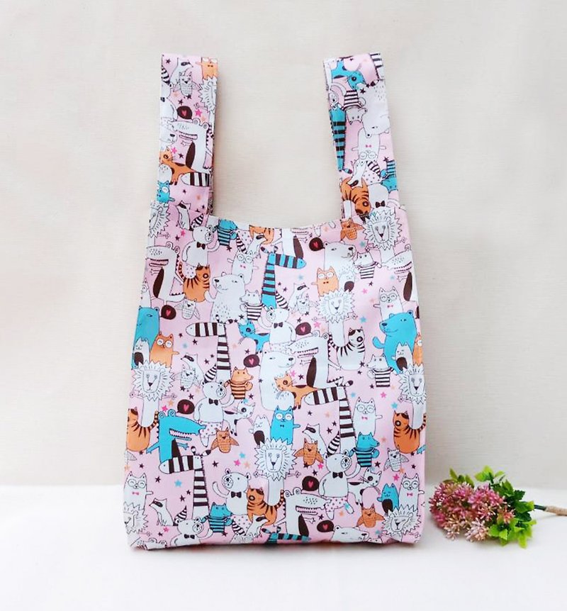 【Waterproof shopping bag】Animal party - กระเป๋าถือ - วัสดุกันนำ้ สึชมพู