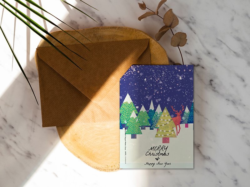 雪夜麋鹿森林聖誕卡洛可可草莓 WELKIN明信片聖誕卡片【CM17092】 - 心意卡/卡片 - 紙 