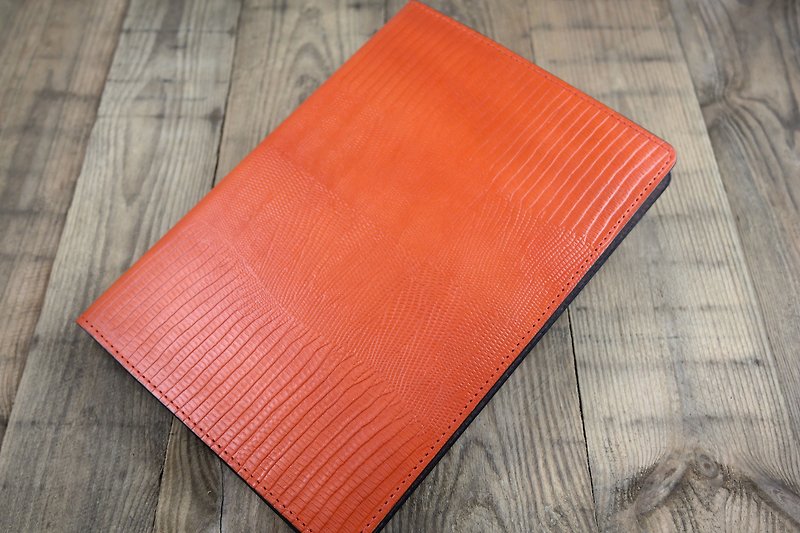 APEE leather hand ~ side lift leather case ~ lizard skin pattern honey citrus ~ (ipad 5) - เคสแท็บเล็ต - หนังแท้ สีส้ม