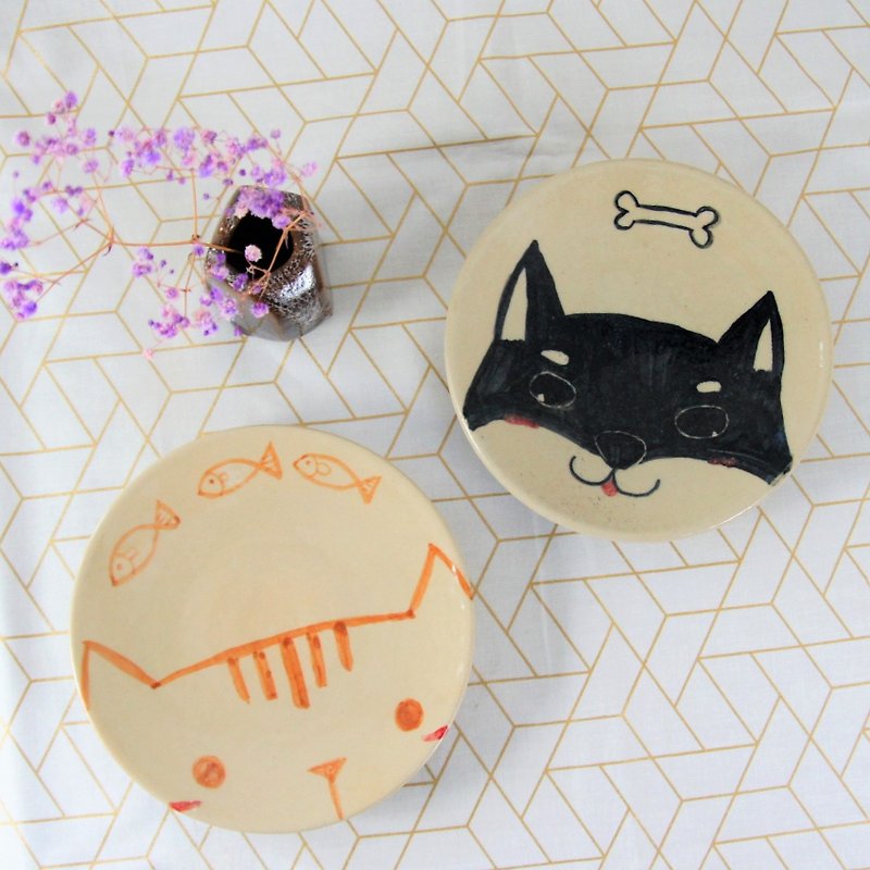 Cute animal hand-painted pottery plate, plate, dinner plate, fruit plate, snack plate - about 15 cm in diameter - จานเล็ก - ดินเผา หลากหลายสี
