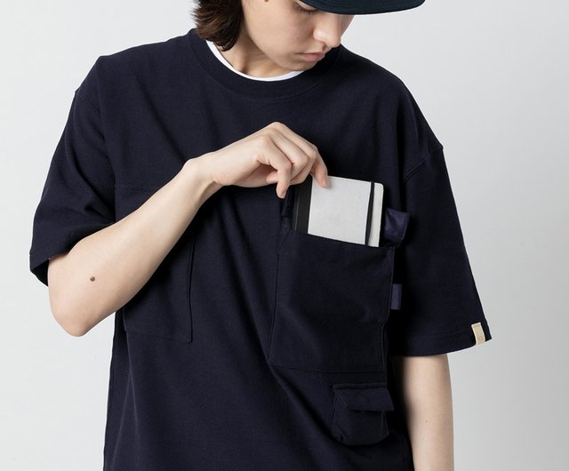 Smock Pocket Tee Navy Double-layer work pocket profile T-shirt