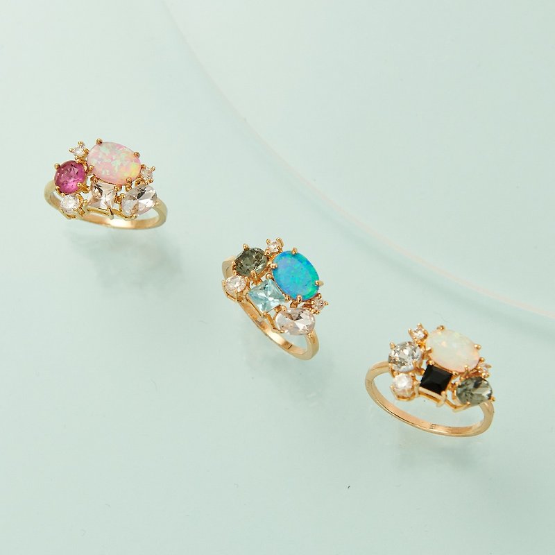 Rainbow蛋白石彩鑽戒指(共3色) - 戒指 - 銅/黃銅 金色
