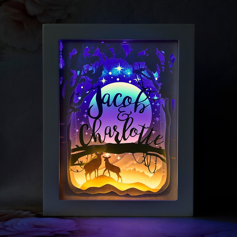 Handmade Customized Personalized LED Shadow Box Lamp, Forest Theme - Lighting - Paper Multicolor