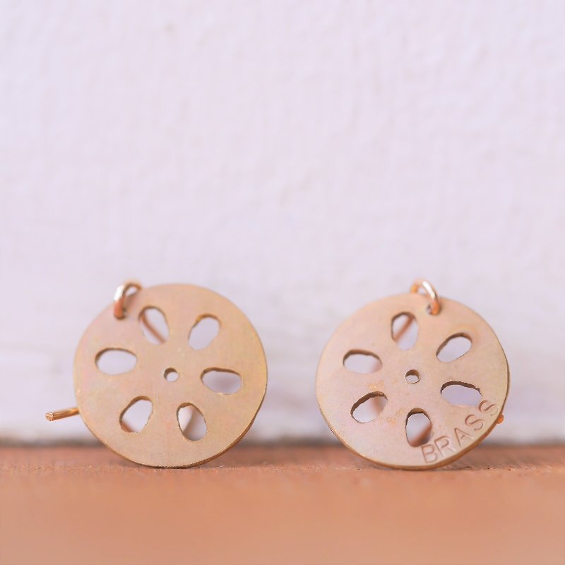 Lotus root earrings material brass - Earrings & Clip-ons - Copper & Brass 