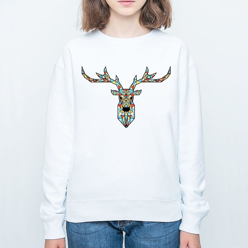 Deer Geometric color unisex white sweatshirt  - Women's Tops - Cotton & Hemp White