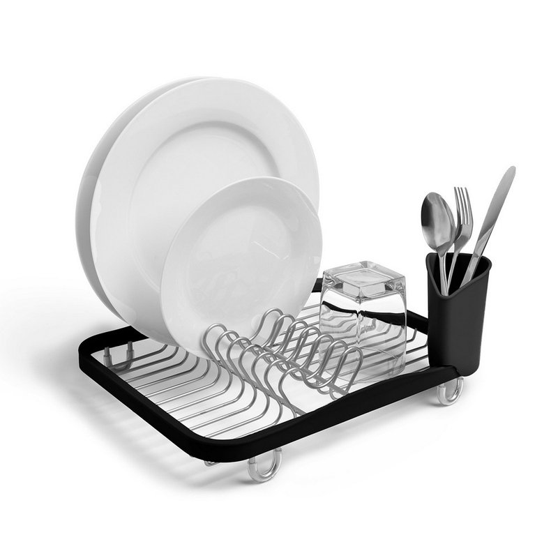 【Umbra】Sinkin cutlery storage tube + dish drainer (jet black) - ผลิตภัณฑ์ล้างจ้าน - ยาง ขาว