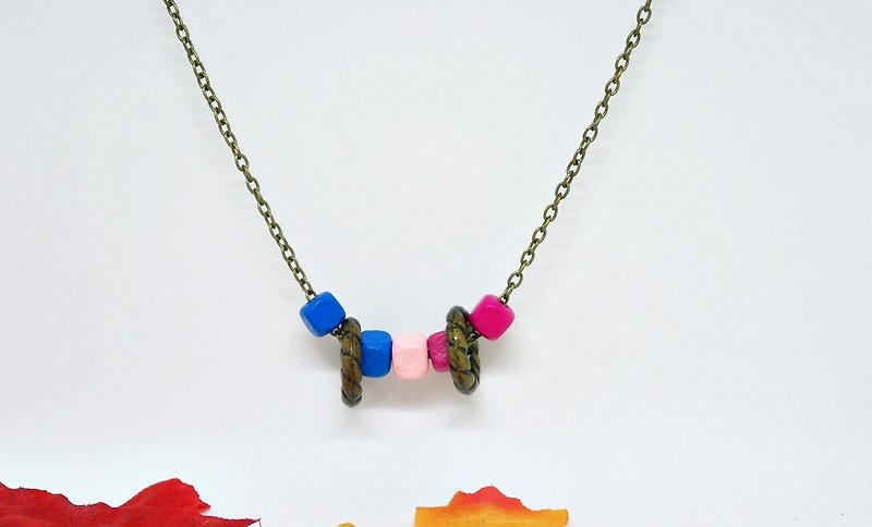 Alloy X Wooden Necklace=>Limited X1 # sweater chain# Christmas gift - สร้อยคอ - ไม้ สีน้ำเงิน
