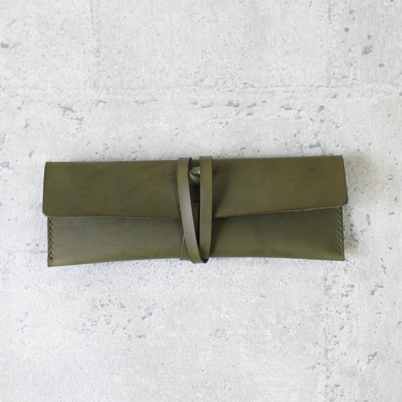 Green Leather Pencil Case/Pen Pouch - กล่องดินสอ/ถุงดินสอ - หนังแท้ สีเขียว