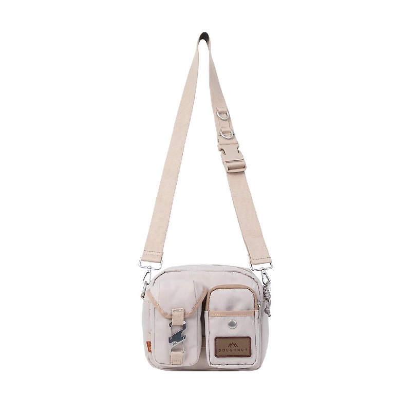 【DOUGHNUT】BINOCULAR HA flat bag crossbody and side back, water repellent, multi-compartment/ivory - Messenger Bags & Sling Bags - Nylon White