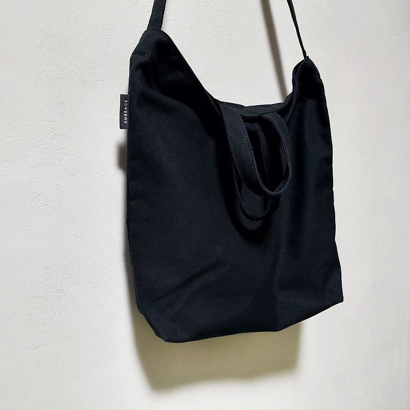 Neutral large-capacity canvas bag / Morandi color (classic black)-six colors - Messenger Bags & Sling Bags - Cotton & Hemp Black