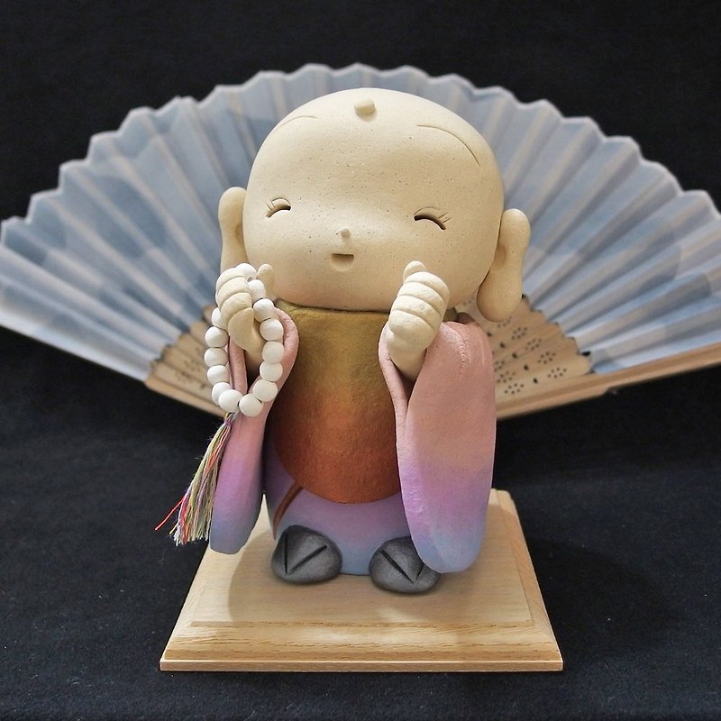 Ceramic Hopeful Jizo Bosatsu (Height:5.1in), Buddha Statue - ตุ๊กตา - ดินเผา 