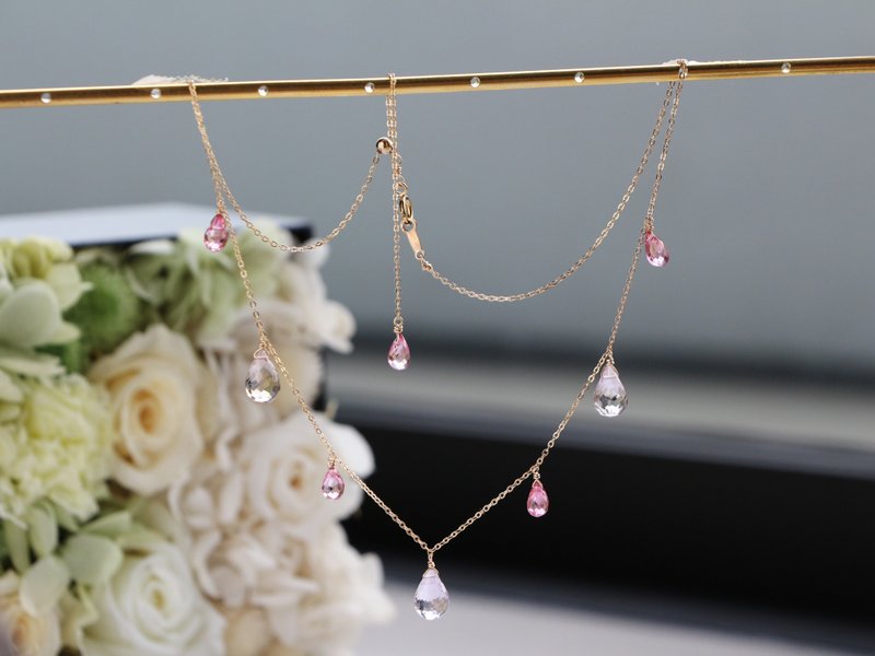 14kgf-pink chilly tears short necklace(ajustable chain) - 項鍊 - 其他金屬 粉紅色
