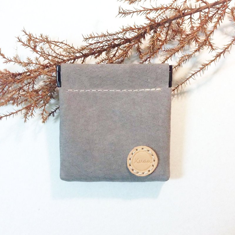 Shrapnel coin purse-square-gray-handmade leather storage - Coin Purses - Genuine Leather Khaki