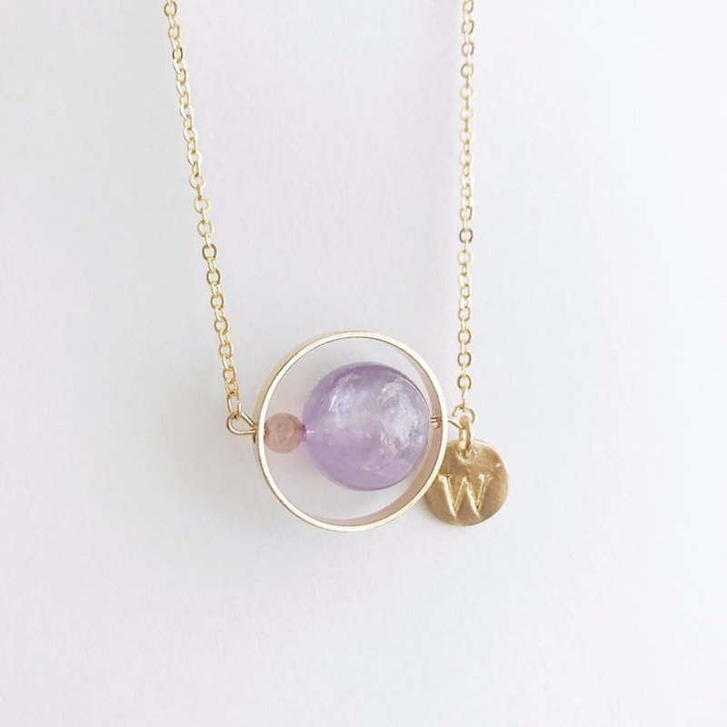 Personalized Amethyst strawberry quartz Initial Necklace Birthday Wedding gift - สร้อยติดคอ - โลหะ สีทอง