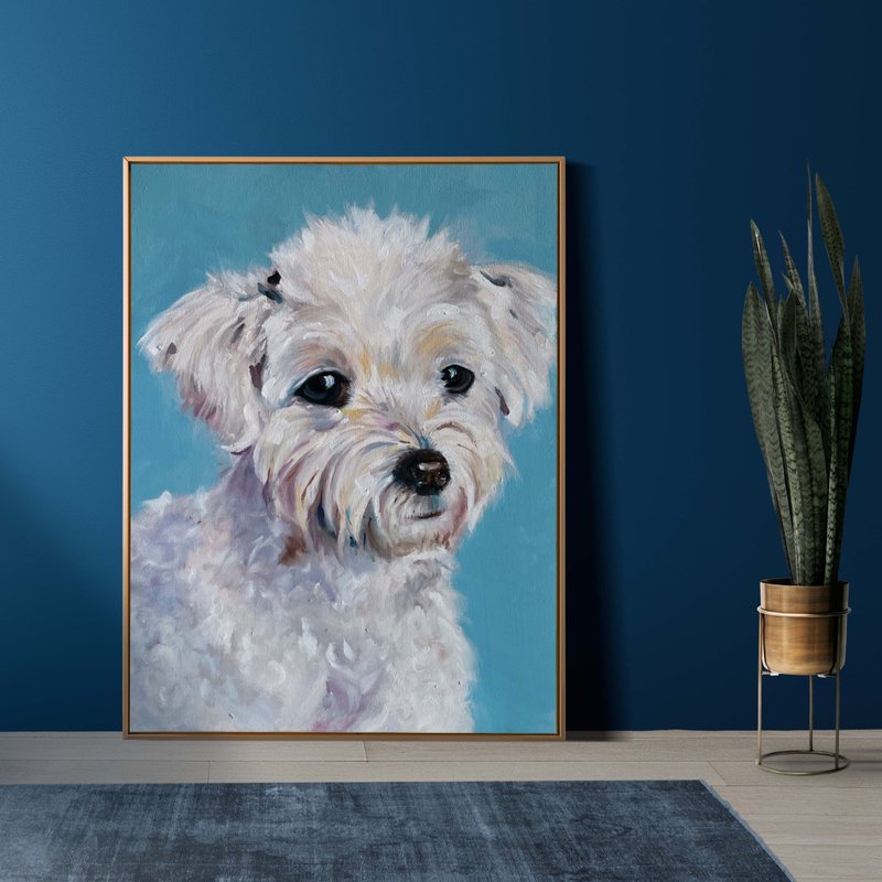 Pet Portrait│Customize Oil Painting│27 x 35 cm - ภาพวาดบุคคล - ผ้าฝ้าย/ผ้าลินิน สีน้ำเงิน