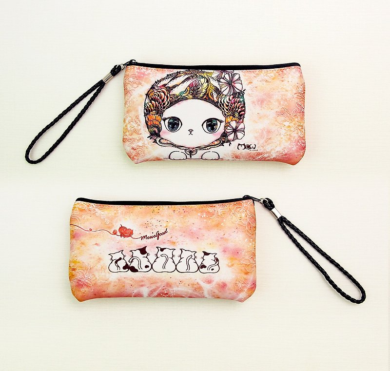 Waterproof mobile phone bag / Clutch / Outgoing bag / purse [Warm cat series] # Changeable neck long rope - Clutch Bags - Other Materials 