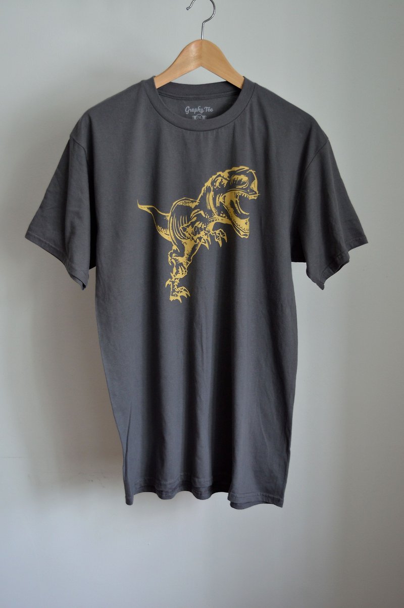 Dinosaur T Rex Men Women T-shirt Printing,Charcoal,Hand drawn,Custom T shirts - เสื้อฮู้ด - ผ้าฝ้าย/ผ้าลินิน สีกากี